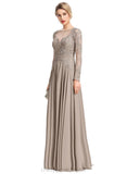 Kaylen A-line Scoop Illusion Floor-Length Chiffon Lace Evening Dress With Beading Sequins STIP0020924