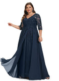 Riley A-line V-Neck Floor-Length Chiffon Lace Evening Dress With Sequins STIP0020785