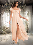 Michelle A-line Square Floor-Length Chiffon Prom Dresses With Ruffle STIP0025872