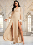 Desirae A-line V-Neck Floor-Length Chiffon Bridesmaid Dress STIP0025763