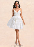 Stacy Ball-Gown/Princess V-Neck Short Tulle Lace Homecoming Dress With Pleated STIP0025711