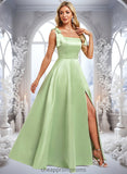 Lucille A-line Square Floor-Length Satin Bridesmaid Dress With Bow STIP0025778