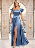 Rubi A-line Square Floor-Length Stretch Satin Bridesmaid Dress With Ruffle STIP0025769