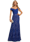 Amiah Trumpet/Mermaid Off the Shoulder Floor-Length Chiffon Lace Sequin Evening Dress STIP0020872