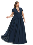 Gina A-line V-Neck Floor-Length Chiffon Evening Dress With Pleated STIP0020833