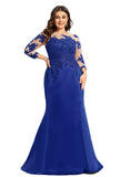 Thirza Trumpet/Mermaid Boat Neck Illusion Floor-Length Lace Satin Evening Dress STIP0020918