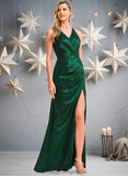 Pancy A-line V-Neck Floor-Length Stretch Satin Bridesmaid Dress STIP0025746