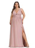 Carissa A-line V-Neck Floor-Length Chiffon Evening Dress With Pleated STIP0020827