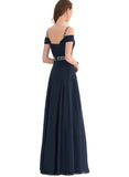 Mareli A-line Cold Shoulder V-Neck Floor-Length Chiffon Evening Dress With Beading Pleated Sequins STIP0020963