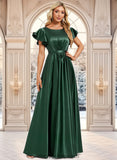 Alice A-line Scoop Floor-Length Stretch Satin Bridesmaid Dress With Ruffle STIP0025770