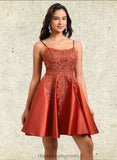 Tianna A-line Scoop Short Satin Lace Homecoming Dress With Sequins STIP0025683