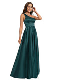 Skylar A-line One Shoulder Floor-Length Satin Prom Dresses With Rhinestone STIP0020905