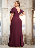 Jazmyn A-line Boat Neck Floor-Length Chiffon Bridesmaid Dress With Ruffle STIP0025827