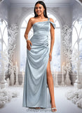 Yaretzi A-line One Shoulder Floor-Length Stretch Satin Bridesmaid Dress STIP0025725