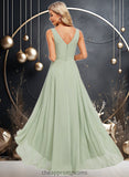 Jaelynn A-line V-Neck Asymmetrical Chiffon Bridesmaid Dress STIP0025809