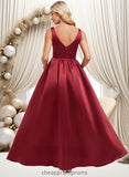 Ginny A-line V-Neck Floor-Length Satin Bridesmaid Dress STIP0025775