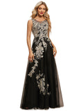 Everleigh A-line Scoop Floor-Length Lace Tulle Evening Dress STIP0020935