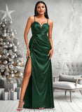 Hayden A-line V-Neck Floor-Length Stretch Satin Bridesmaid Dress STIP0025745