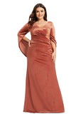 Olive Sheath/Column V-Neck Floor-Length Velvet Evening Dress With Pleated STIP0020888