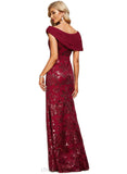 Kaila Sheath/Column Off the Shoulder Floor-Length Chiffon Sequin Evening Dress With Pleated STIP0020791