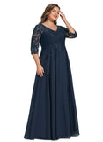 Riley A-line V-Neck Floor-Length Chiffon Lace Evening Dress With Sequins STIP0020785