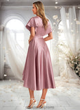 Macy A-line V-Neck Asymmetrical Stretch Satin Bridesmaid Dress STIP0025752