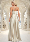 Leyla A-line Square Floor-Length Satin Bridesmaid Dress STIP0025789