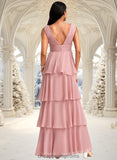 Erin A-line V-Neck Floor-Length Chiffon Bridesmaid Dress STIP0025749