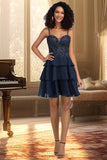 Willow A-line Sweetheart Short/Mini Chiffon Lace Homecoming Dress With Beading Sequins STIP0020576