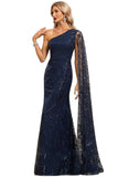 Londyn Trumpet/Mermaid One Shoulder Floor-Length Lace Sequin Evening Dress STIP0020898