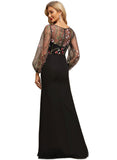 Nylah Sheath/Column V-Neck Illusion Floor-Length Chiffon Lace Evening Dress STIP0020856