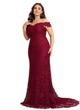 Shyann Trumpet/Mermaid Off the Shoulder Sweep Train Lace Evening Dress STIP0020819