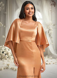 Una A-line Square Floor-Length Stretch Satin Bridesmaid Dress STIP0025765