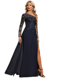 Shiloh Trumpet/Mermaid Asymmetrical Illusion Floor-Length Chiffon Lace Evening Dress With Sequins STIP0020772