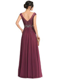 Iris A-line V-Neck Floor-Length Chiffon Lace Evening Dress With Beading Rhinestone Sequins STIP0020816