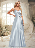 Jacey A-line V-Neck Floor-Length Stretch Satin Bridesmaid Dress STIP0025795