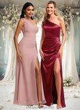 Eleanor A-line One Shoulder Floor-Length Stretch Satin Bridesmaid Dress With Bow STIP0025758