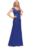 Tiffany Sheath/Column V-Neck Floor-Length Chiffon Lace Evening Dress With Sequins STIP0020840