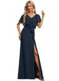 Addison Trumpet/Mermaid V-Neck Floor-Length Chiffon Evening Dress With Cascading Ruffles STIP0020809