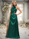 Winnie A-line Halter Floor-Length Stretch Satin Bridesmaid Dress With Ruffle STIP0025817