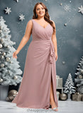 Haylie A-line V-Neck Floor-Length Chiffon Bridesmaid Dress STIP0025820