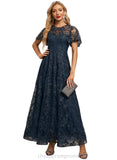 Addyson A-line Scoop Illusion Ankle-Length Lace Evening Dress With Sequins STIP0020798