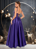 Adison Ball-Gown/Princess Scoop Floor-Length Satin Prom Dresses With Appliques Lace Beading STIP0025865