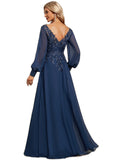 Yaretzi Trumpet/Mermaid V-Neck Floor-Length Chiffon Lace Evening Dress With Sequins STIP0020789