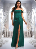 Carlee A-line Off the Shoulder Floor-Length Satin Bridesmaid Dress STIP0025743