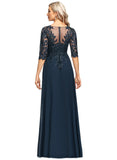 Emilie Sheath/Column V-Neck Floor-Length Chiffon Lace Evening Dress With Sequins STIP0020915