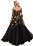 Phoebe Ball-Gown/Princess Off the Shoulder Floor-Length Lace Tulle Evening Dress With Beading STIP0020866