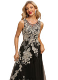 Everleigh A-line Scoop Floor-Length Lace Tulle Evening Dress STIP0020935