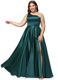 Skylar A-line One Shoulder Floor-Length Satin Prom Dresses With Rhinestone STIP0020905