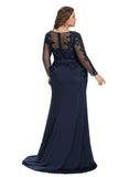 Hailey Trumpet/Mermaid Boat Neck Illusion Sweep Train Lace Jersey Evening Dress With Sequins STIP0020925